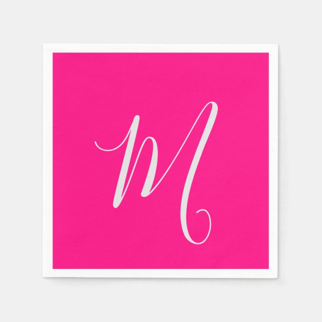 Serviette En Papier rose vif chic monogramme  (Devant)