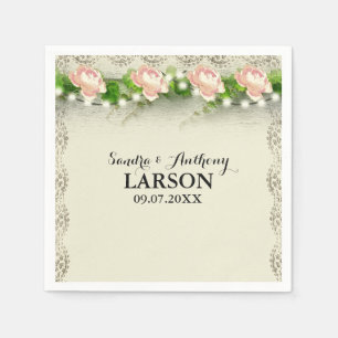 Serviette En Papier Rose vintage & Mariage dentelle Napkin