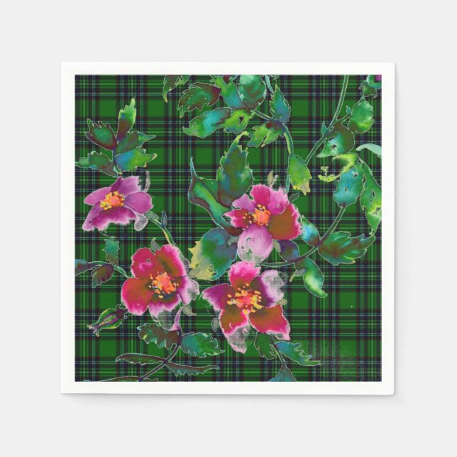 Serviette En Papier Rose vintage vert plaid (Devant)