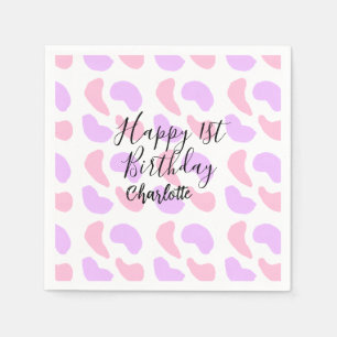 Serviette En Papier Rose violet abstrait formes heureux 1er anniversai
