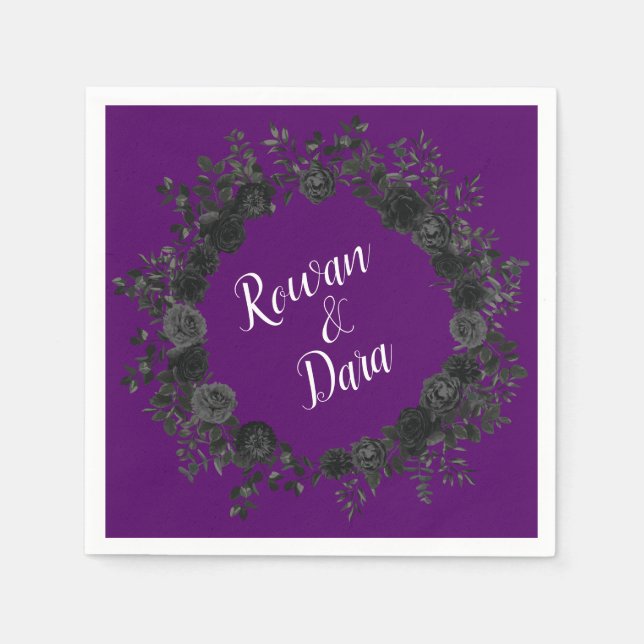 Serviette En Papier Rose violet et noir Mariage gothique serviettes (Devant)