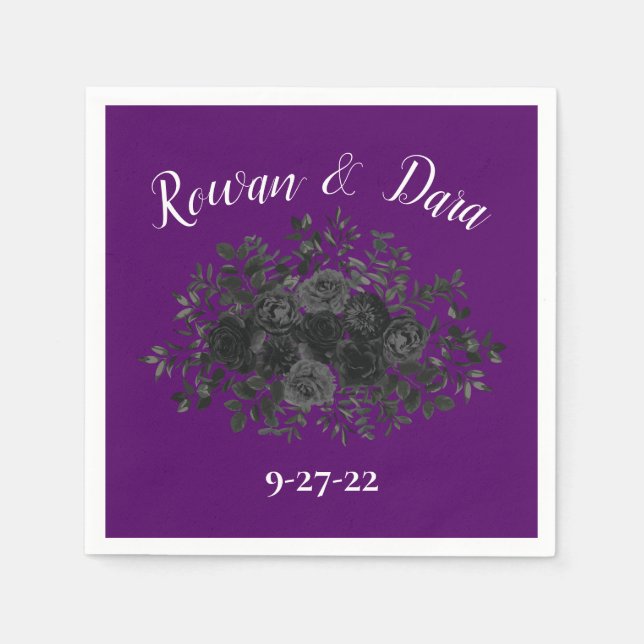 Serviette En Papier Rose violet et noir Mariage gothique serviettes (Devant)