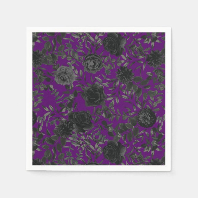 Serviette En Papier Rose violet et noir Mariage gothique serviettes (Devant)
