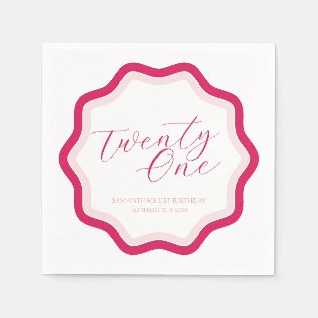 Serviette En Papier Rose Wavy Curvy Squiggly Girls 21e anniversaire (Devant)