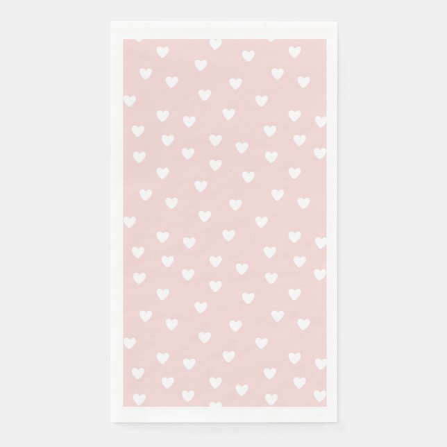 Serviette En Papier Rosée avec Coeurs Blancs (Devant)