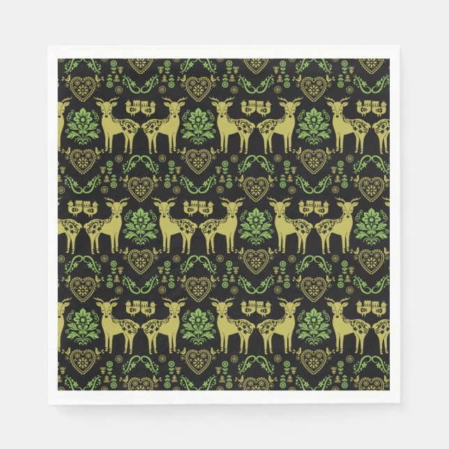 Serviette En Papier Rosemaling Norwegian Folk Art (Devant)