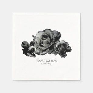 Serviette En Papier Roses Aquarelle Noires Mariage Élégant