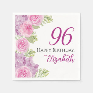 Serviette En Papier Roses Aquarelle Rose 96ème Anniversaire Papier