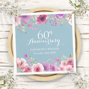 Serviette En Papier Roses aquarelles florales 60e anniversaire de mari