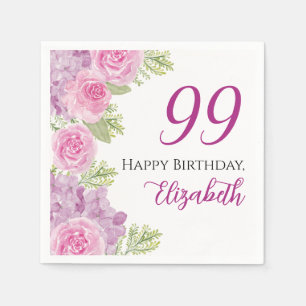 Serviette En Papier Roses Aquarelles Roses 99e Anniversaire Papier