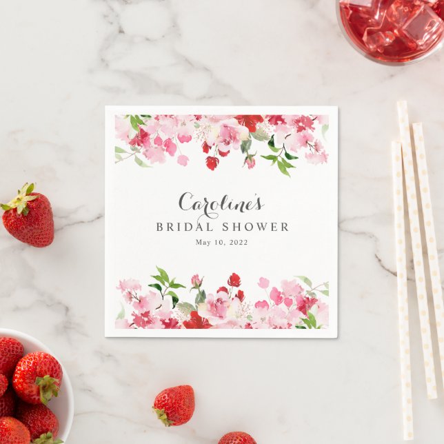 Serviette En Papier Roses Aquarelles Roses Rouges et Roses Bridal Show (En situation)