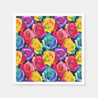 Serviette En Papier Roses arc-en-ciel radieuses, motif floral
