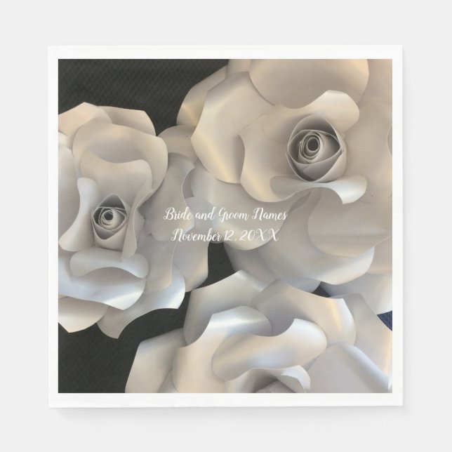 Serviette En Papier Roses Argentées Élégantes (Devant)