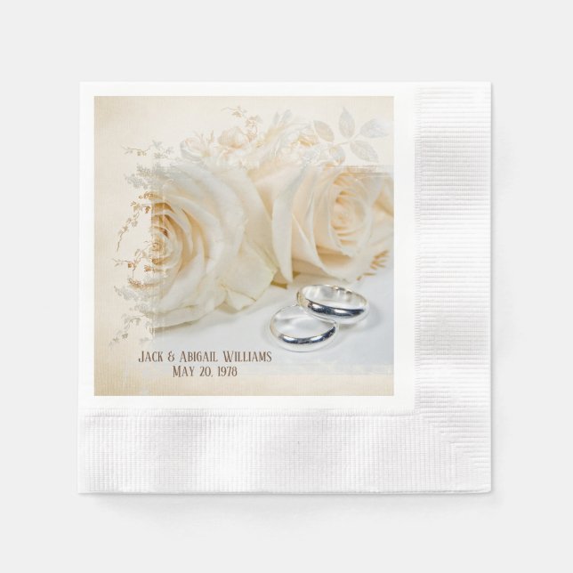 Serviette En Papier roses blanches d'anniversaire et groupes mariages (Devant)