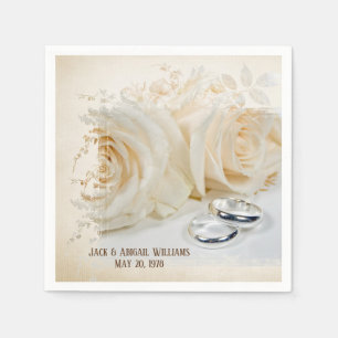 Serviette En Papier roses blanches d'anniversaire et groupes mariages
