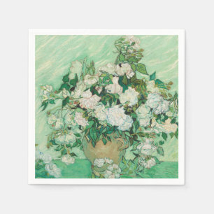 Serviette En Papier Roses blanches de Van Gogh - Art floral mint vinta