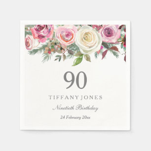 Serviette En Papier Roses blanches et roses élégantes Personnalisation