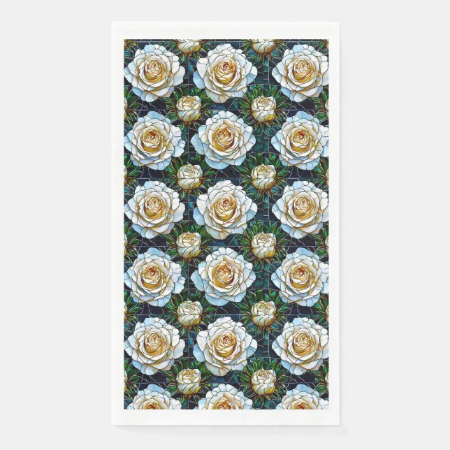 Serviette En Papier Roses blanches fleurs (Devant)