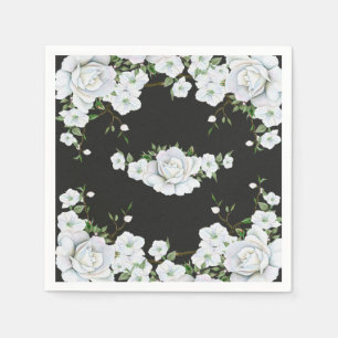 Serviette En Papier Roses blanches Fleurs et gris charbon Mariage Show