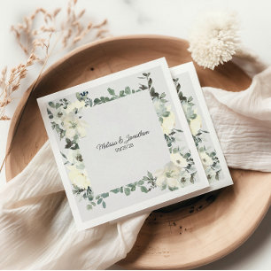 Serviette En Papier Roses blanches ivoire Fleurs Mariage romantique