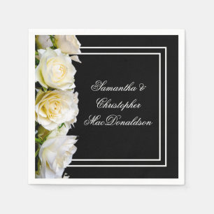 Serviette En Papier Roses blanches sur mariage floral noir