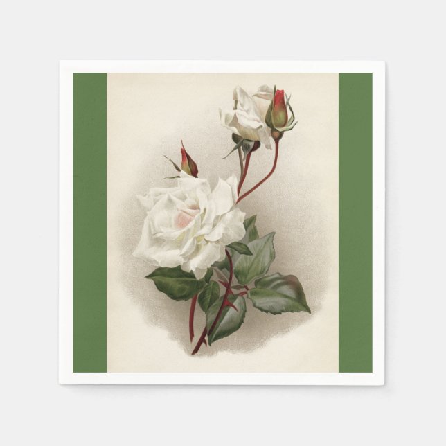 Serviette En Papier Roses blanches victoriennes Livre vert Napkin (Devant)