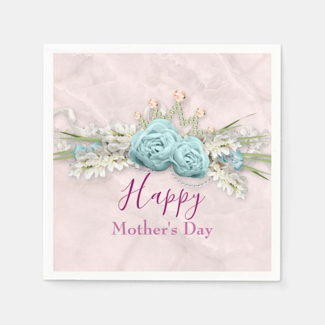 Serviette En Papier Roses bleus et bouquet floral de la Couronne Fête  (Devant)