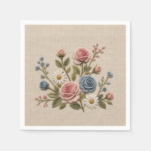 Serviette En Papier Roses Brodées Blush & Bleu