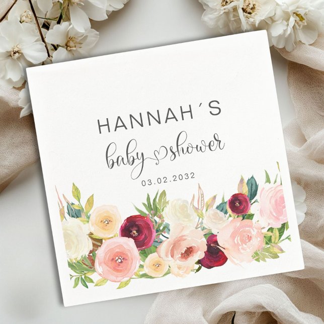 Serviette En Papier Roses colorés, Baby shower (Colorful Roses, Baby Shower Napkins with your name and date.)
