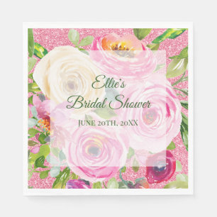 Serviette En Papier Roses d'aquarelle en Parties scintillant rose et c