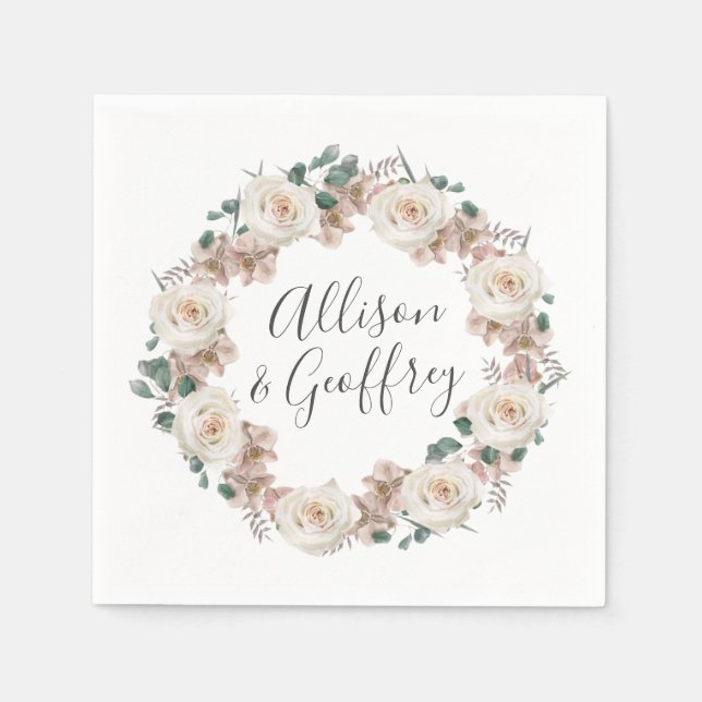 Serviette En Papier Roses d'aquarelle et orchidées Mariage personnalis (Devant)