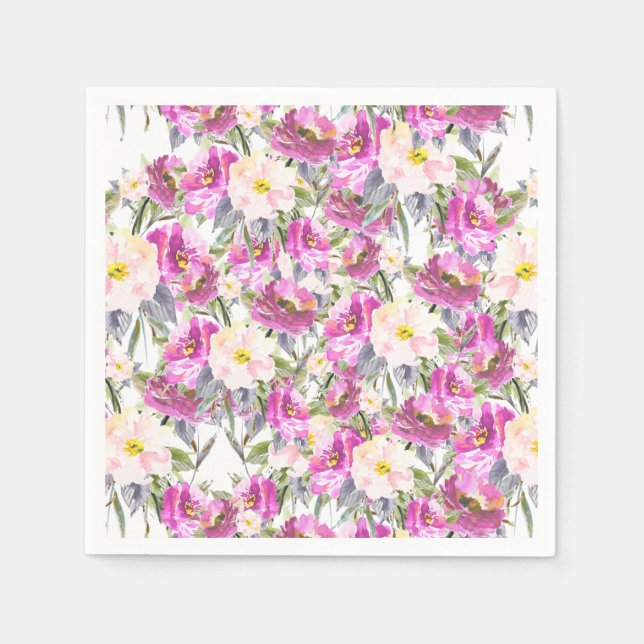 Serviette En Papier Roses d'aquarelle rose (Devant)