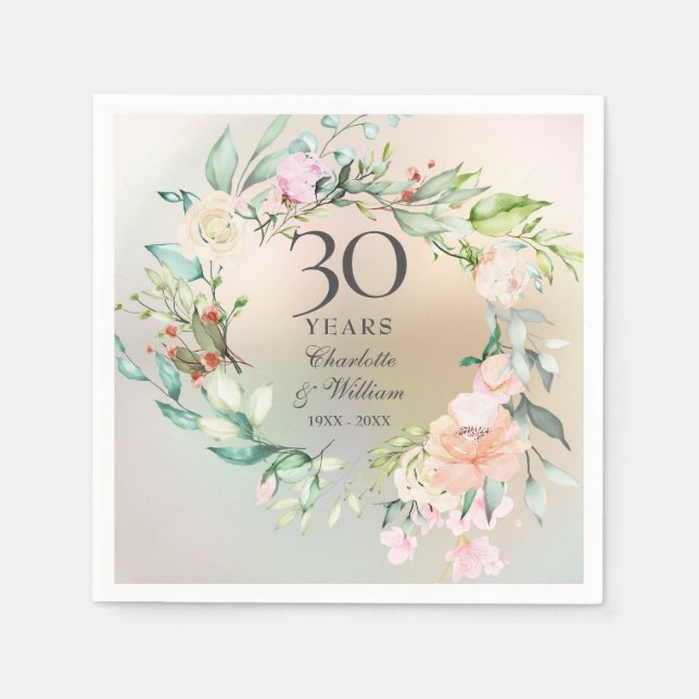 Serviette En Papier Roses de 30e anniversaire de mariage Guirlande Per (Devant)