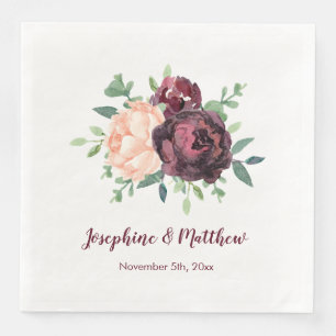 Serviette En Papier Roses de Bourgogne Pêcher Peony Bouquet Mariage