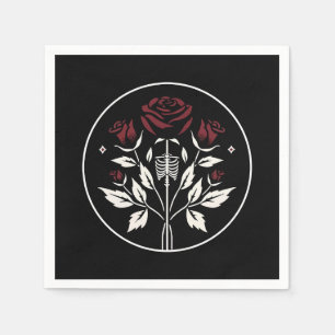 Serviette En Papier Roses de Côte de Squelette Gothique Mariage Élégan