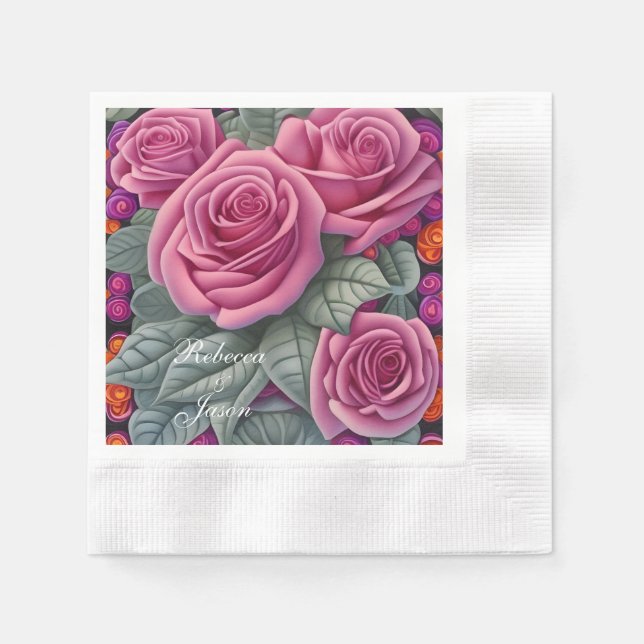 Serviette En Papier Roses de mariage rose pastel délicat (Devant)