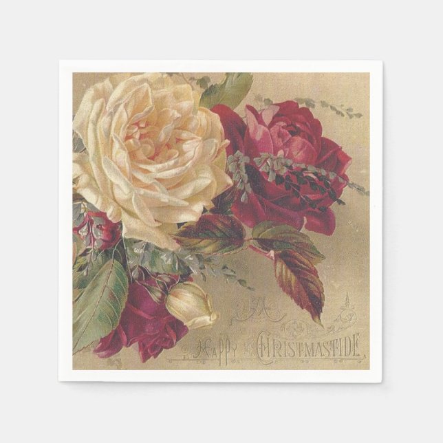 Serviette En Papier Roses de Noël victoriennes (Devant)