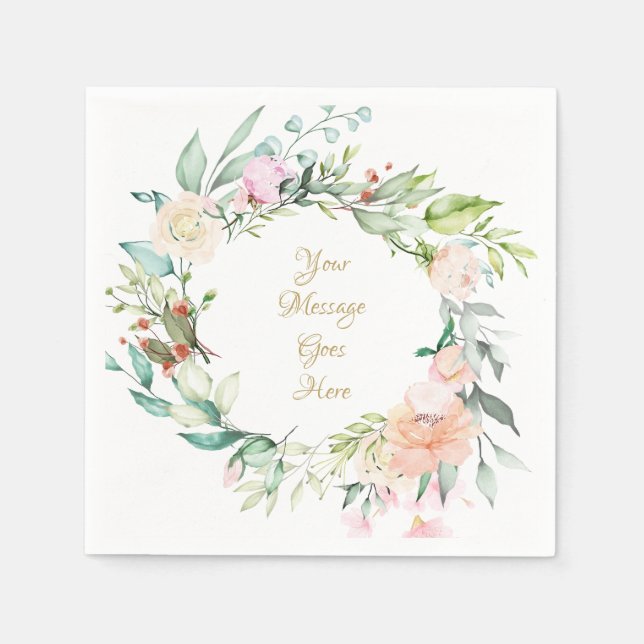 Serviette En Papier Roses d'été douces écriture dorée (Devant)