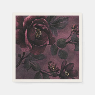 Serviette En Papier Roses élégantes romantiques et floraux sombres vin