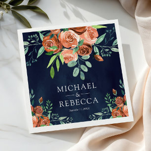 Serviette En Papier Roses en terre cuite orange brûlé Mariage Navy