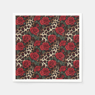 Serviette En Papier Roses et Empreintes de léopard