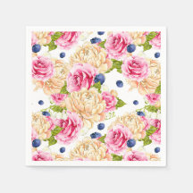 Roses et myrtilles à l'aquarelle, motif botanique