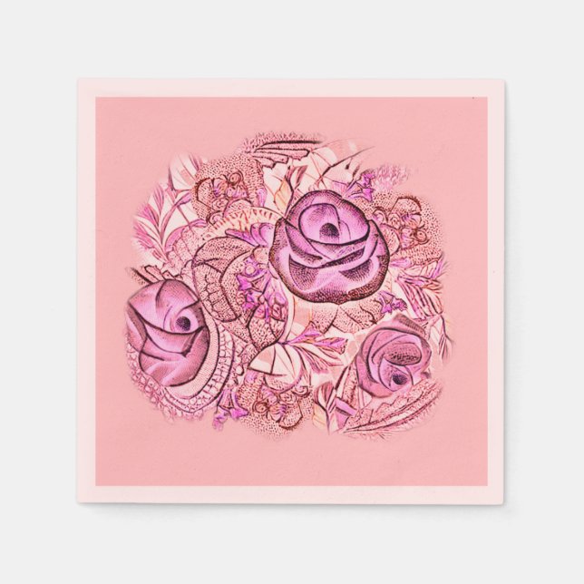 Serviette En Papier Roses et pointes (Devant)