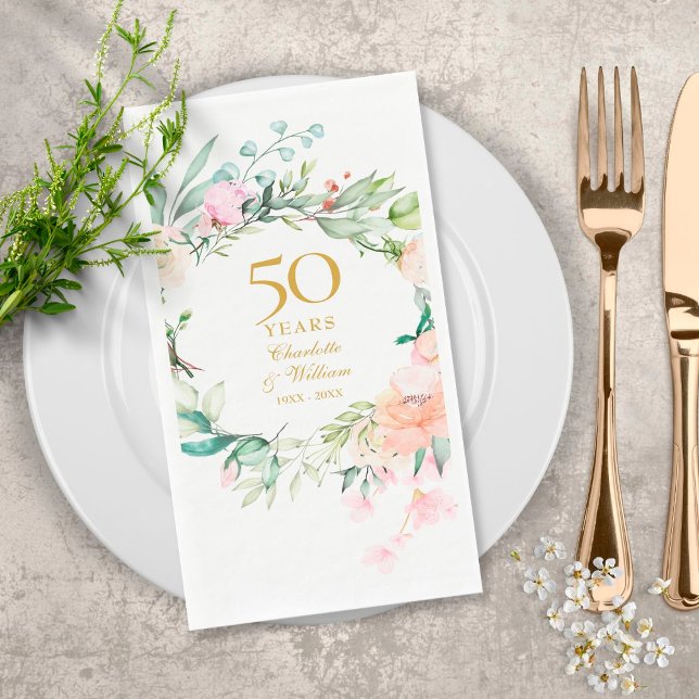 Serviette En Papier Roses Fleurales pour les 50 ans de Mariage  (Créateur téléchargé)