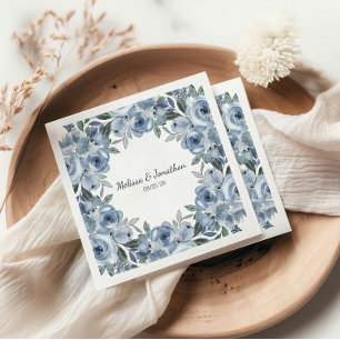 Serviette En Papier Roses Fleurs Bleu Poussiéreux Mariage Bohème Roman