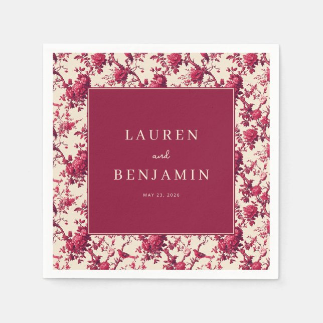 Serviette En Papier Roses Fleurs Romantiques Marron (Devant)