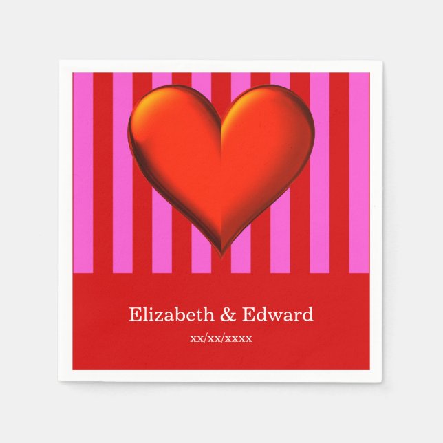 Serviette En Papier Roses indien audacieuses, rayures rouges, coeur (Devant)