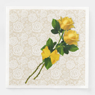 Serviette En Papier Roses Jaunes Bow Blanche dentelle ivoire Papier Na