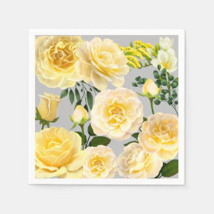 Serviette En Papier Roses jaunes crémeuses Floral Vintage sur gris