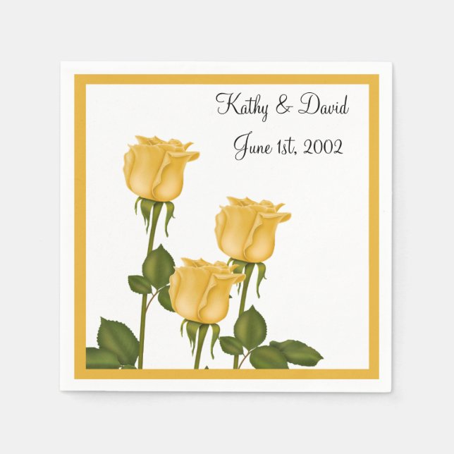 Serviette En Papier Roses jaunes (Mariage) (Devant)